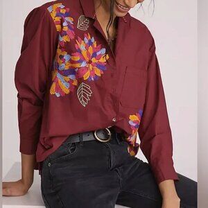 Maeve by Anthropologie Embroidered Button Down Blouse